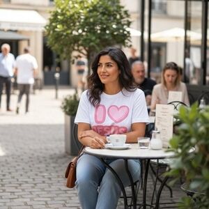 White T-Shirt with Pink Graphic